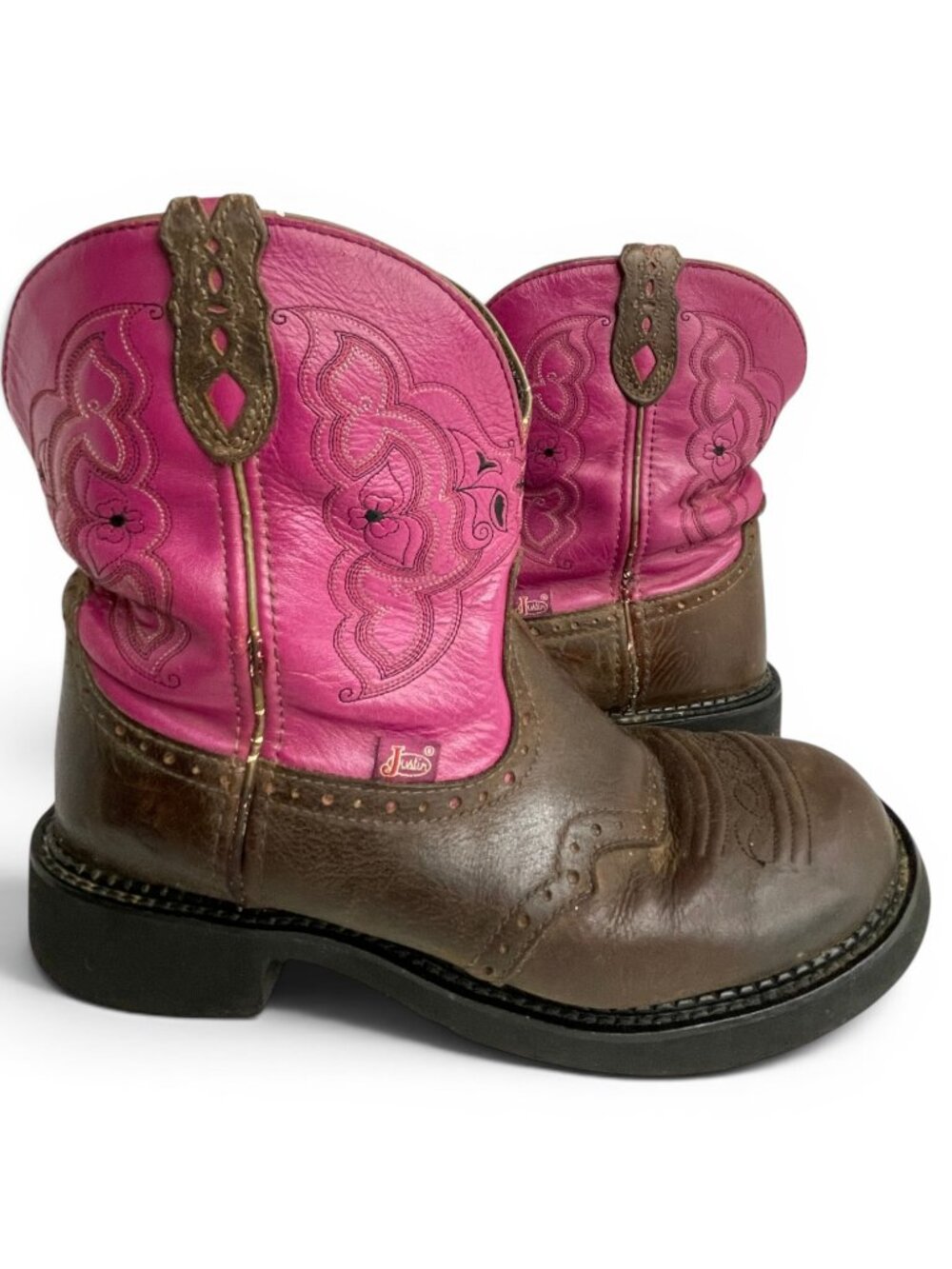 Justin Gypsy Round Toe Brown Leather Pink Western Cowgirl Boots Women's 11 B